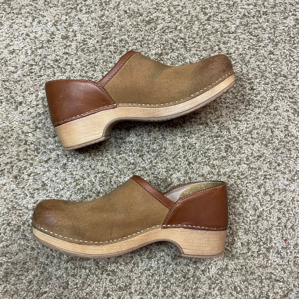 Dansko Clogs Brenna W 36 Tan Suede Leather Boho Lagenlook Comfort Slip On Shoes